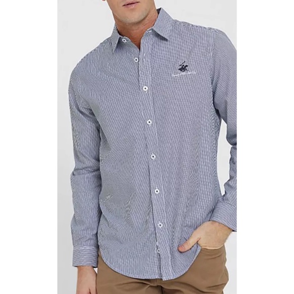 Beverly Hills Polo Club Men’s Blue Checkered Dress Shirt (Size L) - Picture 3 of 8